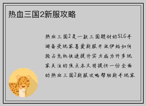 热血三国2新服攻略